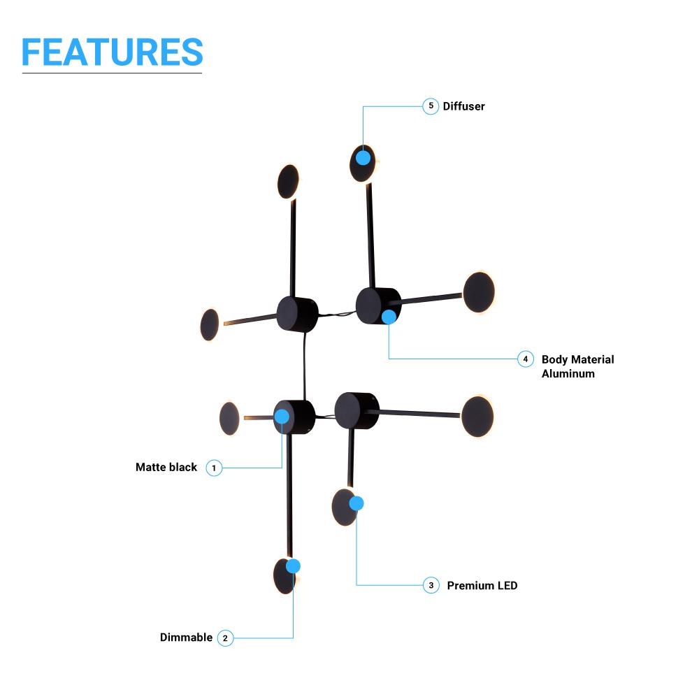 2-Lights, LED Wall Sconce Light 6W/Head, 3000K, 300LM/Head, Integrated LED Light Combination, 120V Dimmable, Matte Black Body Finish