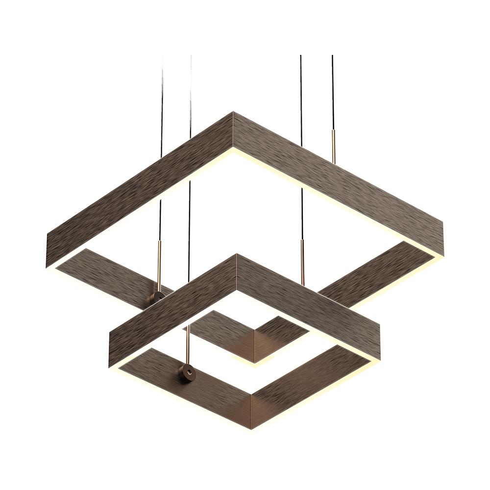 2-Lights, Square Chandelier Lighting  in Brushed Brown Body Finish, 141W, 3000K, 8800LM, Oxidation Finish Technique, Dimmable
