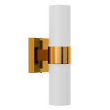 2-Lights, Wall Sconce with White Glass Shade, Brushed Brass Finish, Dim: L13.5"xW4.45"xE5", Hallway Light Fixtures