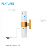 2-Lights, Wall Sconce with White Glass Shade, Brushed Brass Finish, Dim: L13.5"xW4.45"xE5", Hallway Light Fixtures
