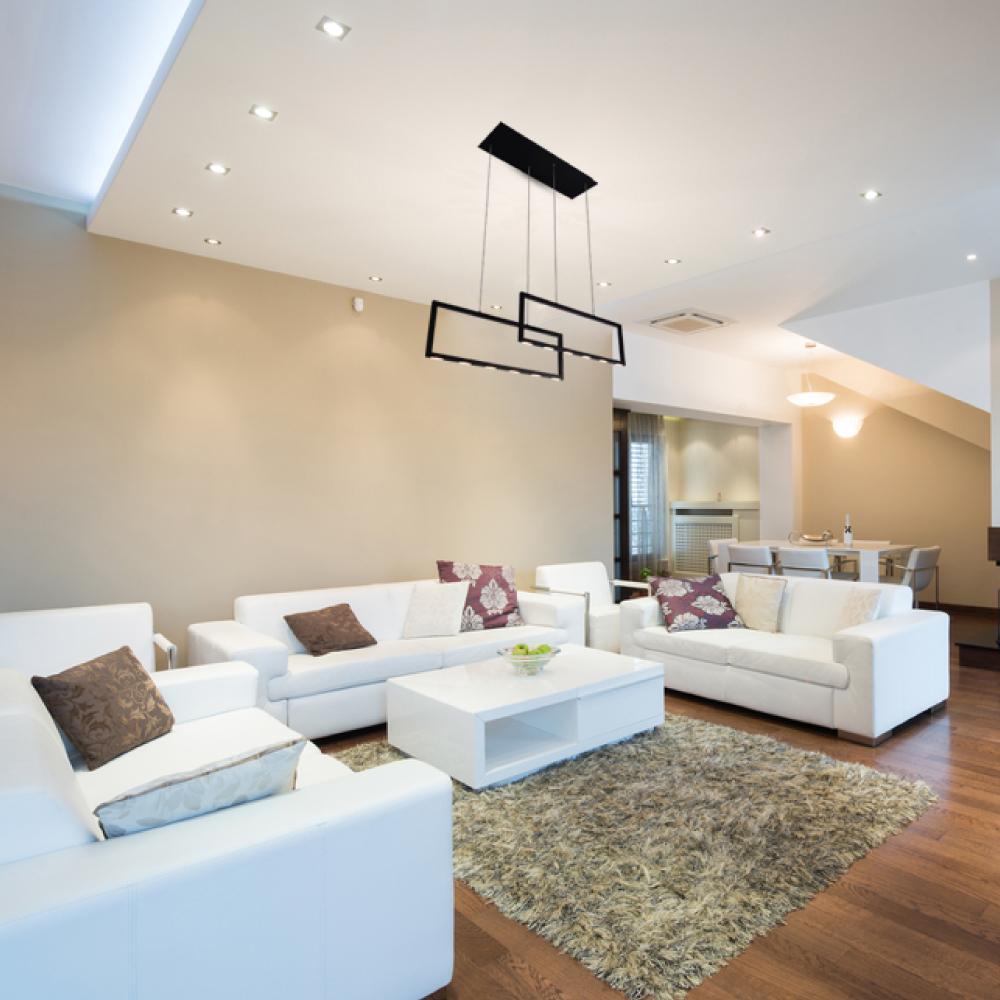2-Rectangle Lights, 38W, 3000K, 1900LM, LED Kitchen Island Light Pendant For Dining Living Room, Dimmable, Matte black Body Finish
