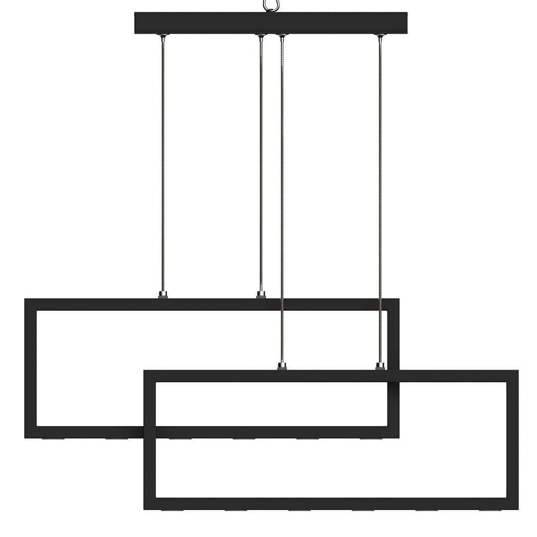 2-Rectangle Lights, 38W, 3000K, 1900LM, LED Kitchen Island Light Pendant For Dining Living Room, Dimmable, Matte black Body Finish