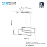 2-Rectangle Lights, 38W, 3000K, 1900LM, LED Kitchen Island Light Pendant For Dining Living Room, Dimmable, Matte black Body Finish