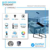 2-Rectangle Lights, 38W, 3000K, 1900LM, LED Kitchen Island Light Pendant For Dining Living Room, Dimmable, Matte black Body Finish