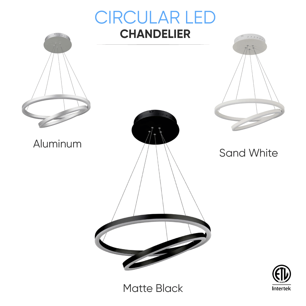 2-Ring, Circular LED Chandelier, 60W, 3000K, 2800LM, Dimmable, 5 Years Warranty