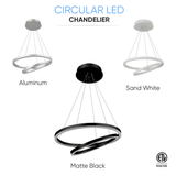 2-Ring, Circular LED Chandelier, 60W, 3000K, 2800LM, Dimmable, 5 Years Warranty