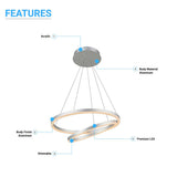 2-Ring, Circular LED Chandelier, 60W, 3000K, 2800LM, Dimmable, 5 Years Warranty