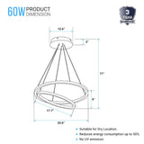 2-Ring, Circular LED Chandelier, 60W, 3000K, 2800LM, Dimmable, 5 Years Warranty