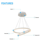 2-Ring, Circular LED Chandelier, 60W, 3000K, 2800LM, Dimmable, 5 Years Warranty