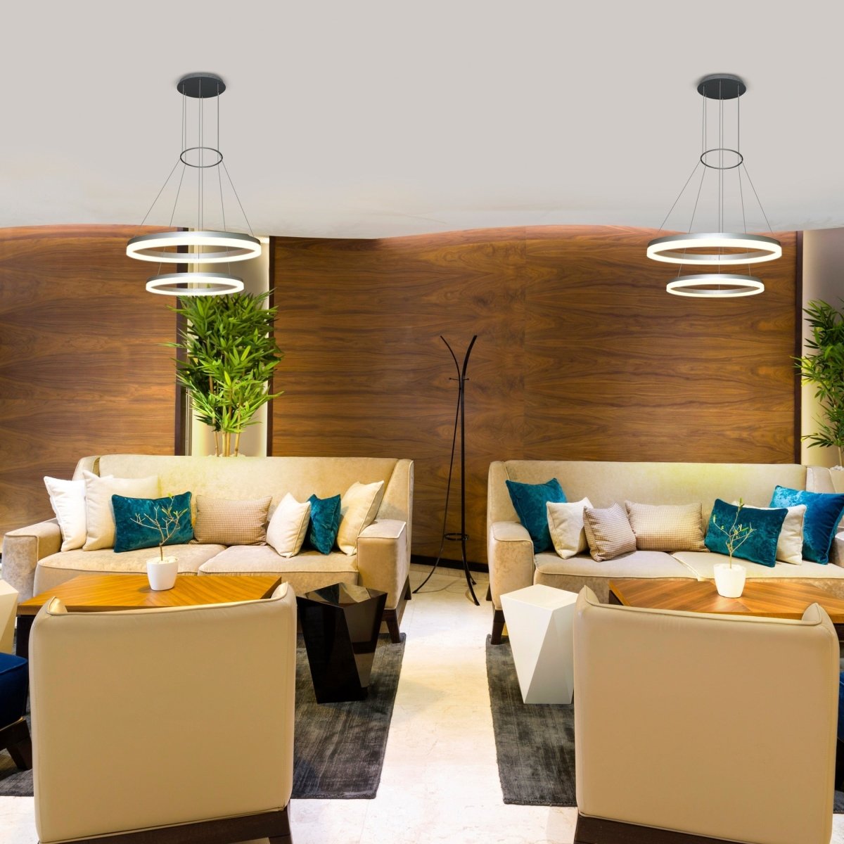 2-Ring, Modern LED Chandelier, 78W, 120V, 3000K, 3985LM, Dimmable