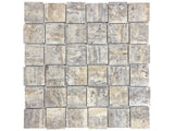 2 X 2 In Basketweave Silver Ash Polished Veincut Travertine Mosaic