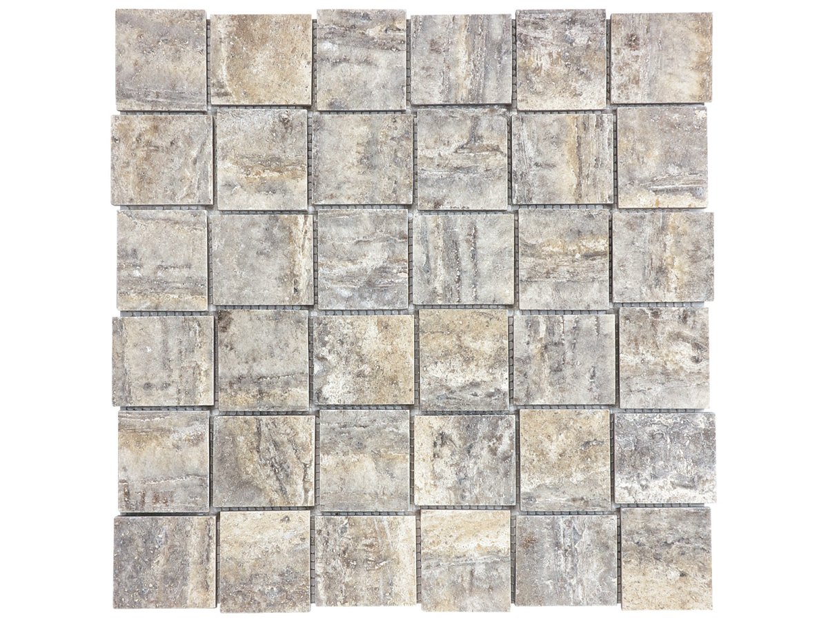 2 X 2 In Basketweave Silver Ash Polished Veincut Travertine Mosaic