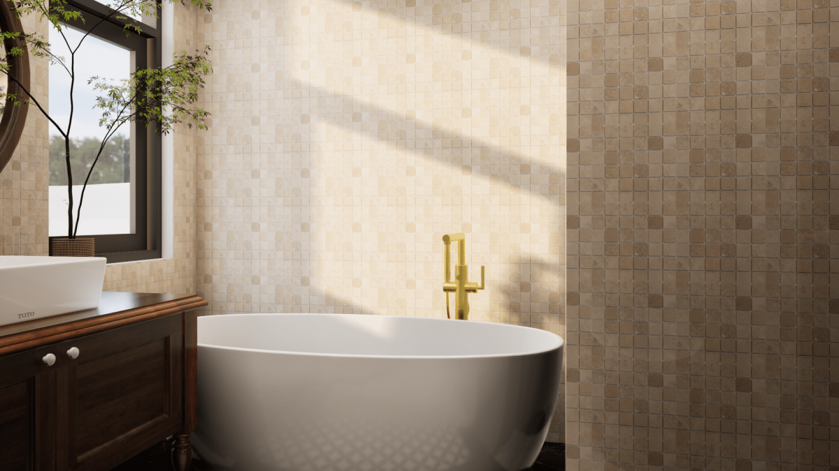 2 X 2 In Berkshire Crema Tumbled Marble Mosaic