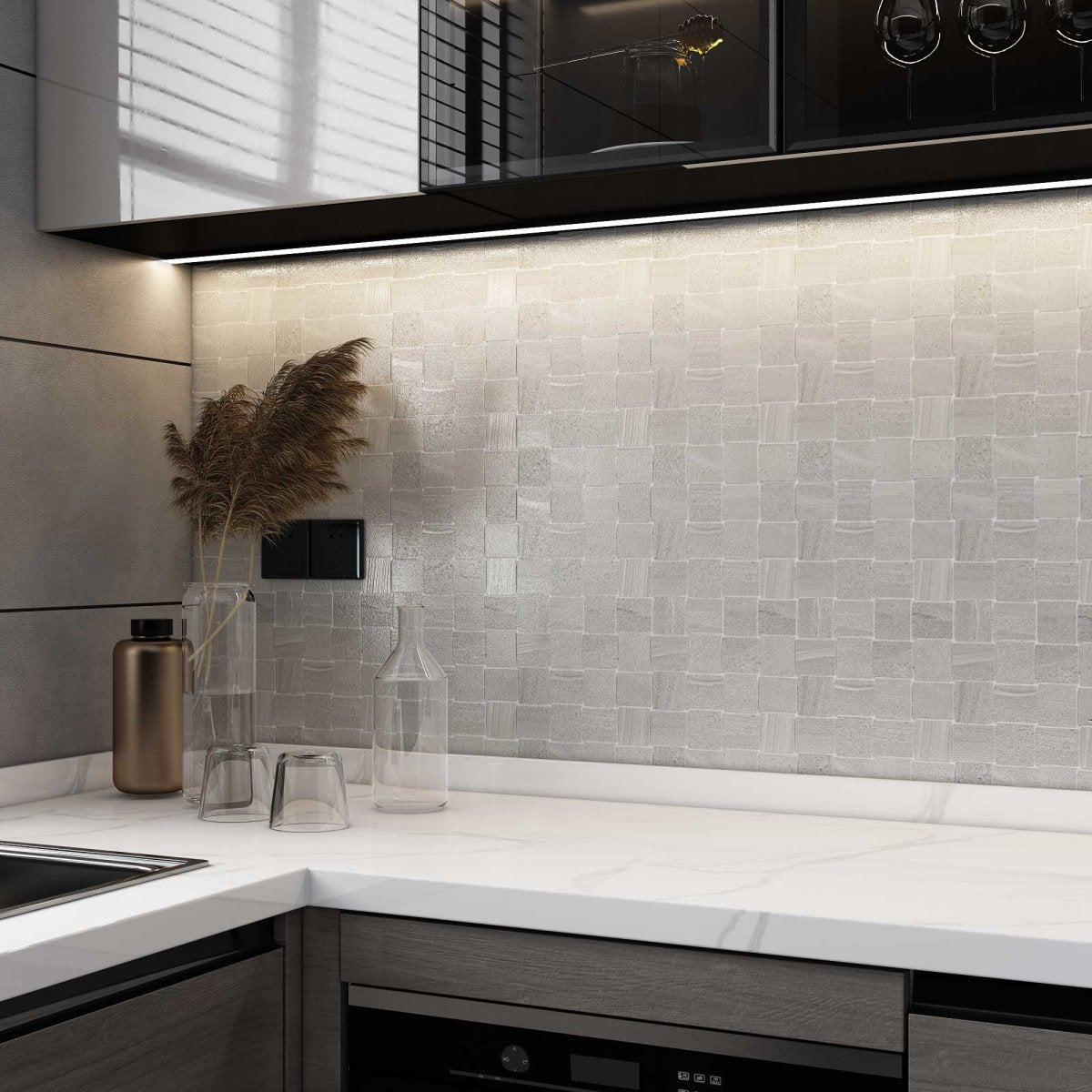 2 x 2 in. Davenport Ash Basketweave Matte Glazed Porcelain Mosaic