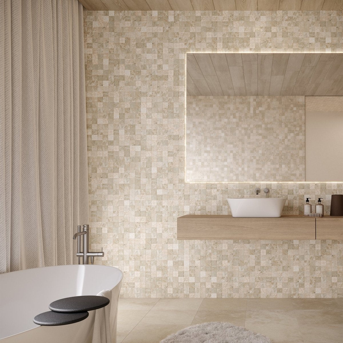 2 X 2 In Ivory Filled & Honed Travertine Mosaic