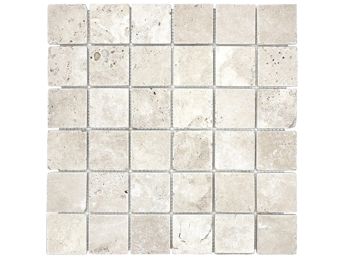 2 X 2 In Ivory Tumbled Travertine Mosaic