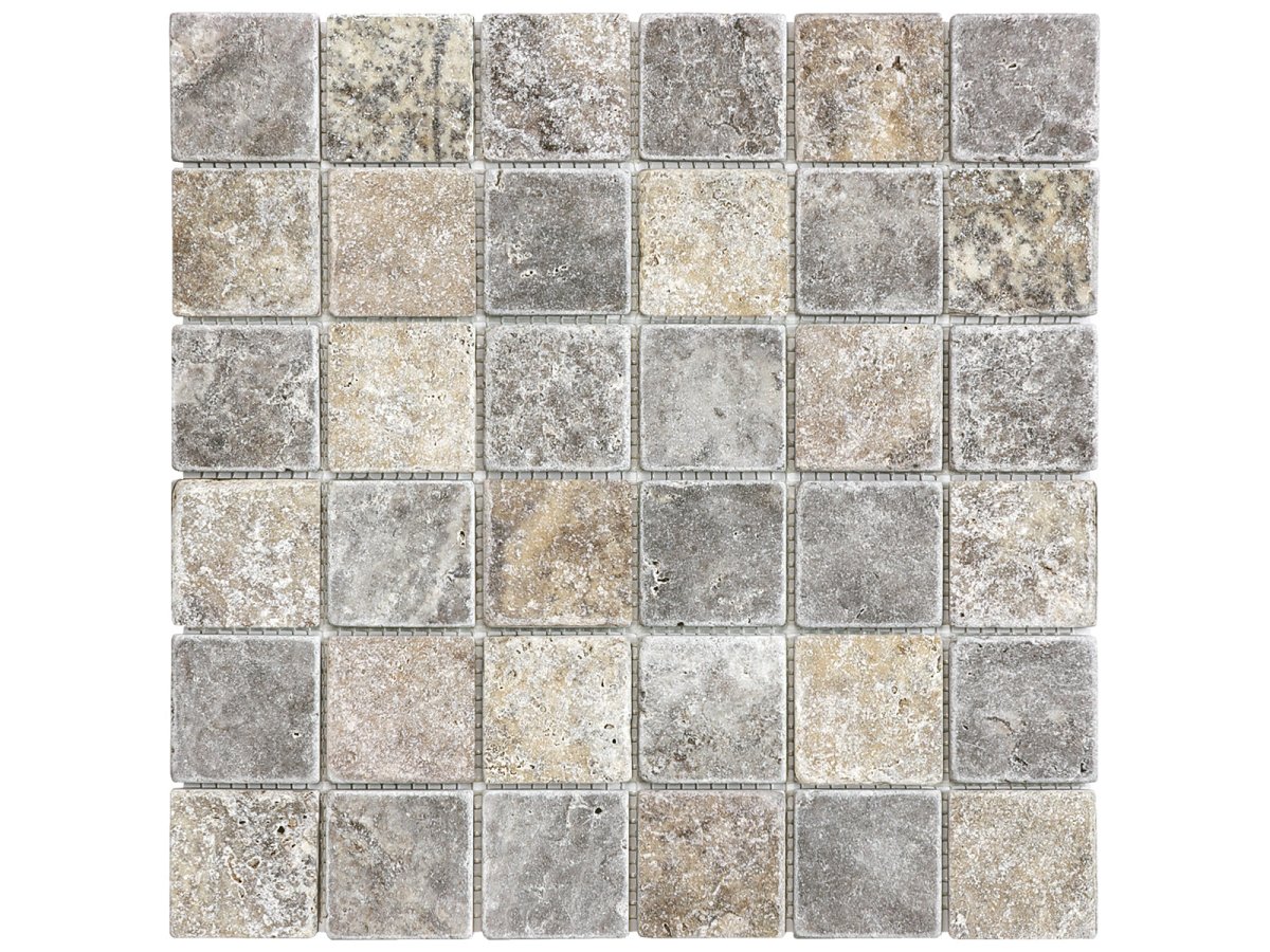 2 X 2 In Silver Ash Tumbled Travertine Mosaic