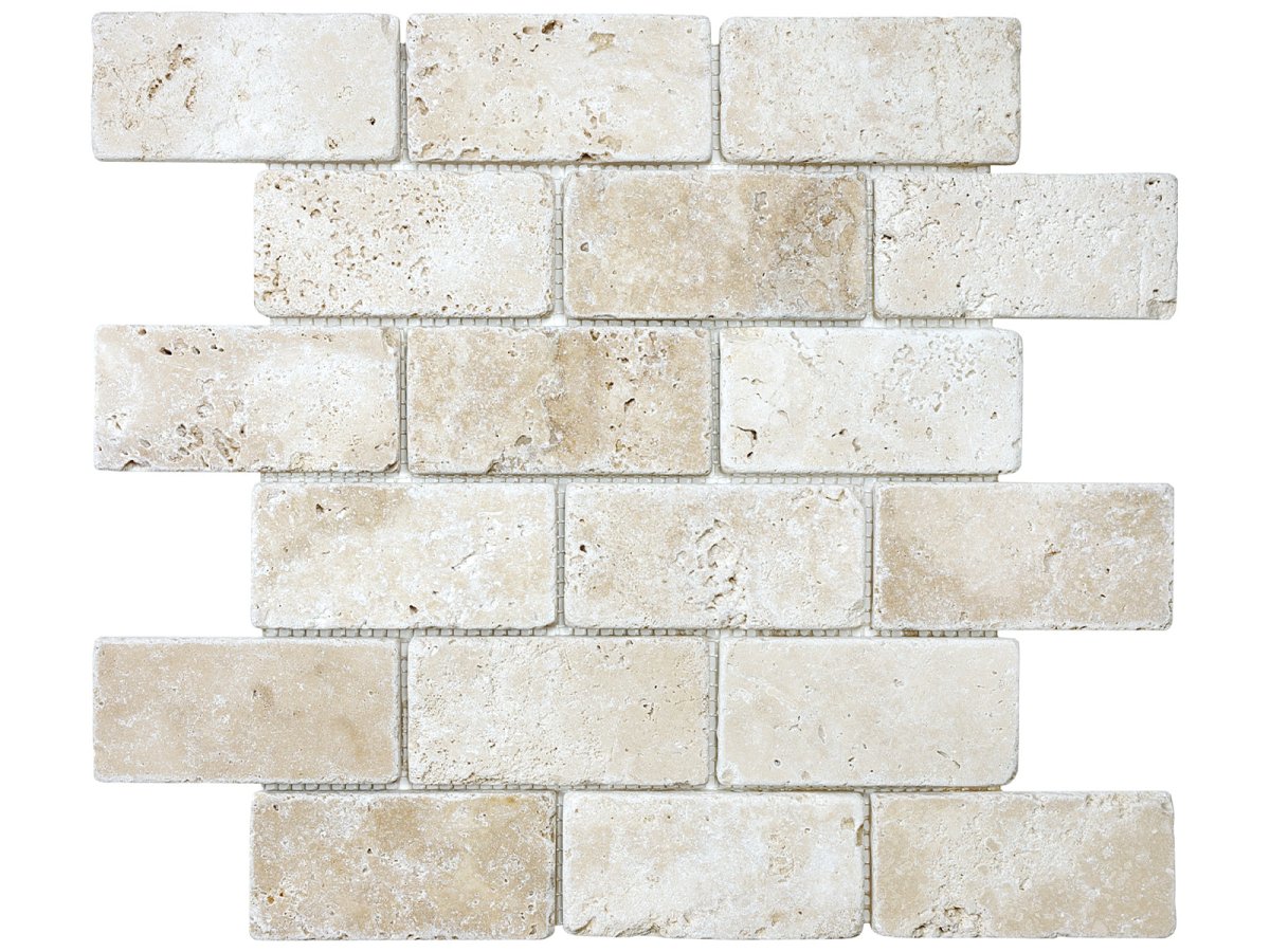 2 X 4 In Brick Ivory Tumbled Travertine Mosaic