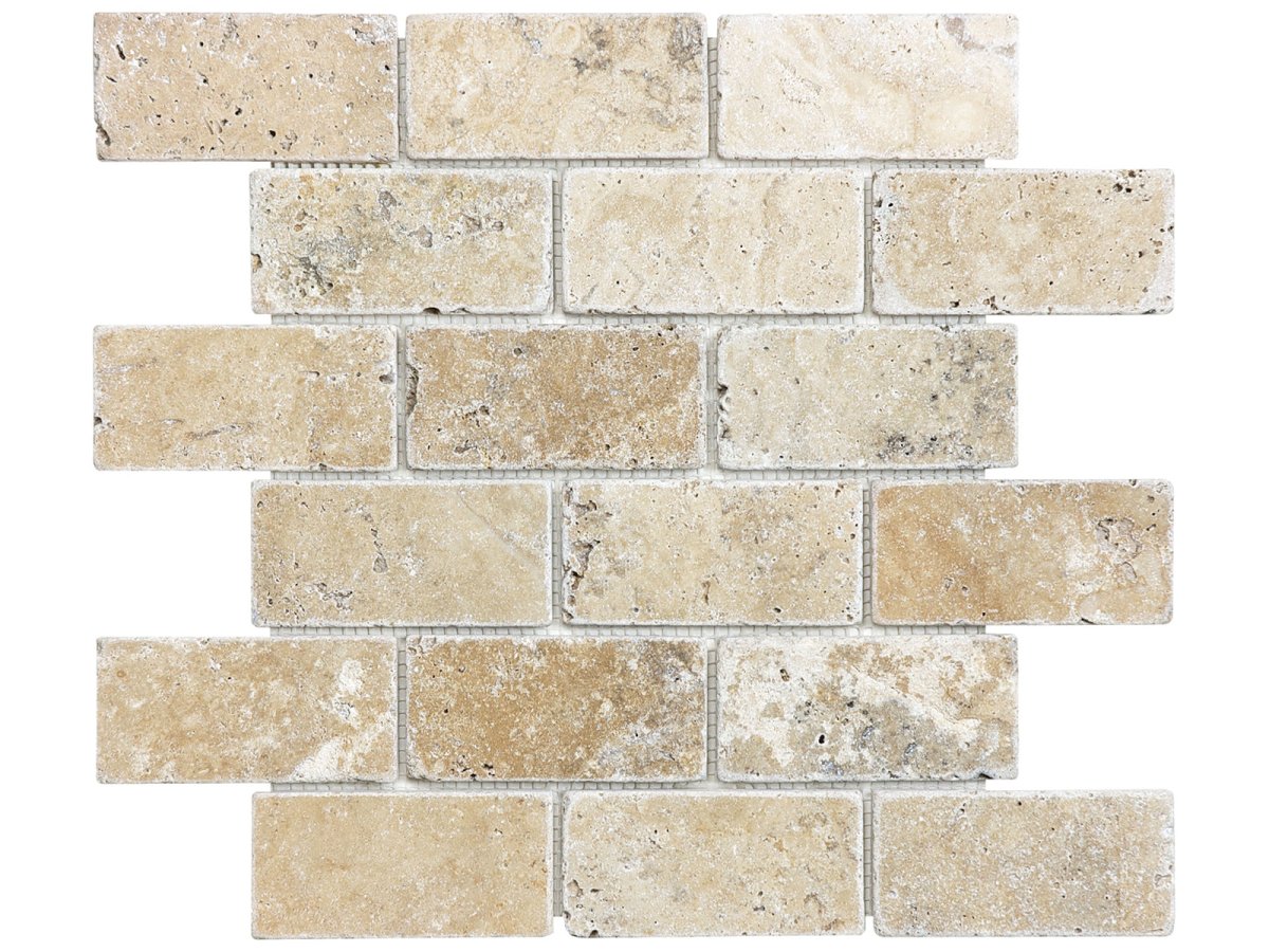 2 X 4 In Brick Picasso Tumbled Travertine Mosaic