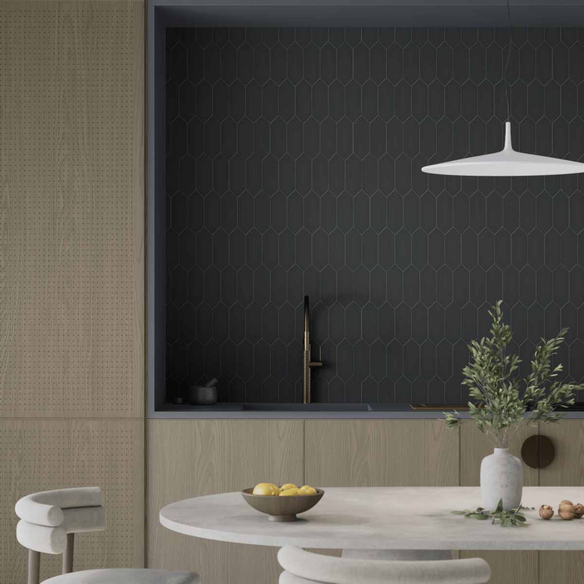 2 X 5 In Picket Soho Retro Black Matte Glazed Porcelain Mosaic