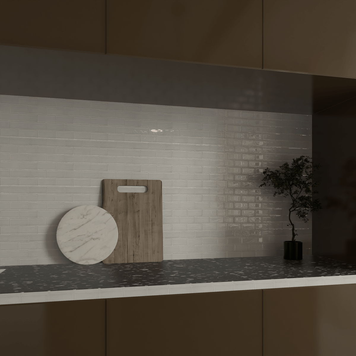 2 x 6 in Element Ice Brick Glossy Glass Mosaic
