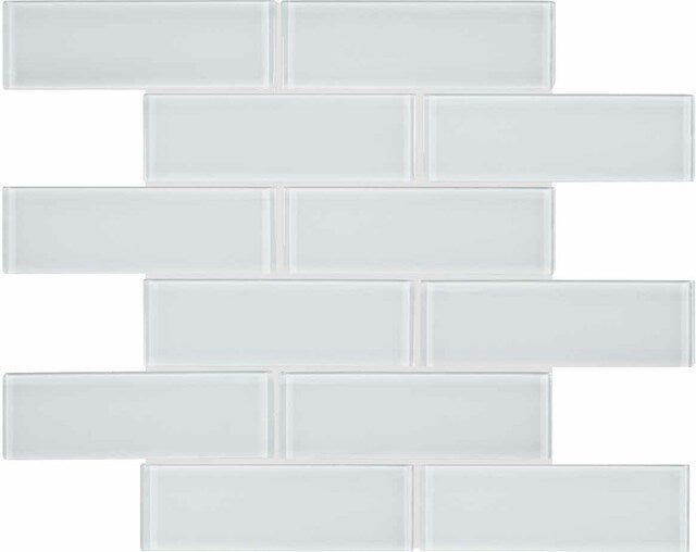 2 x 6 in Element Ice Brick Glossy Glass Mosaic