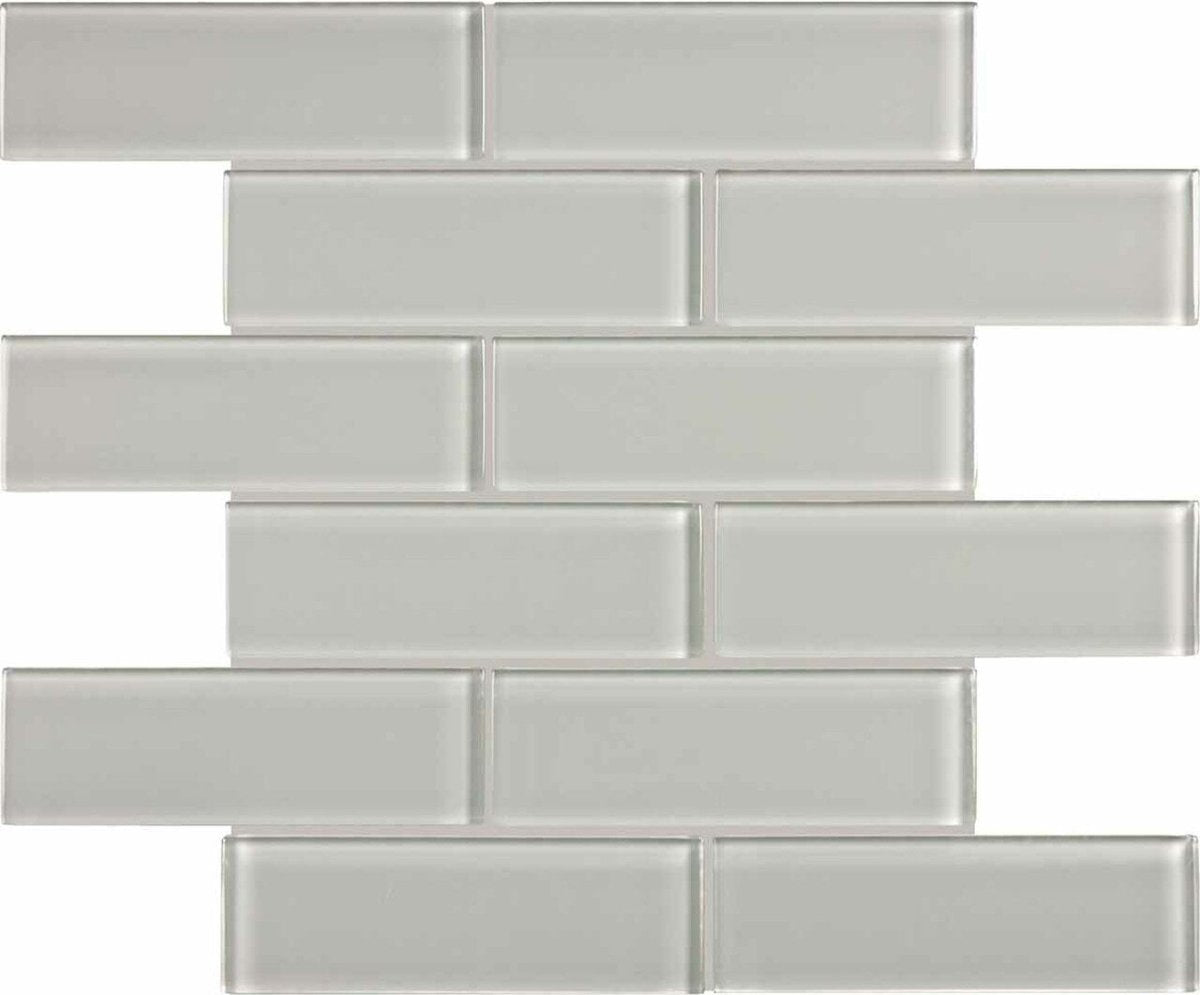 2 x 6 in Element Mist Brick Glossy Glass Mosaic