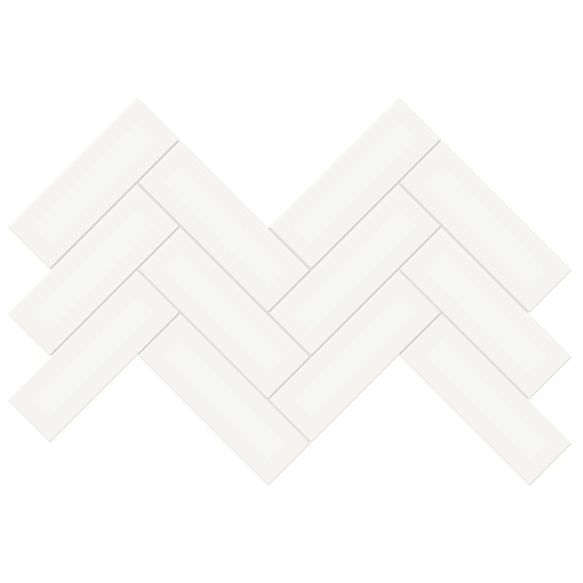 2 X 6 In Herringbone Soho Canvas White Glossy Glazed Porcelain Mosaic