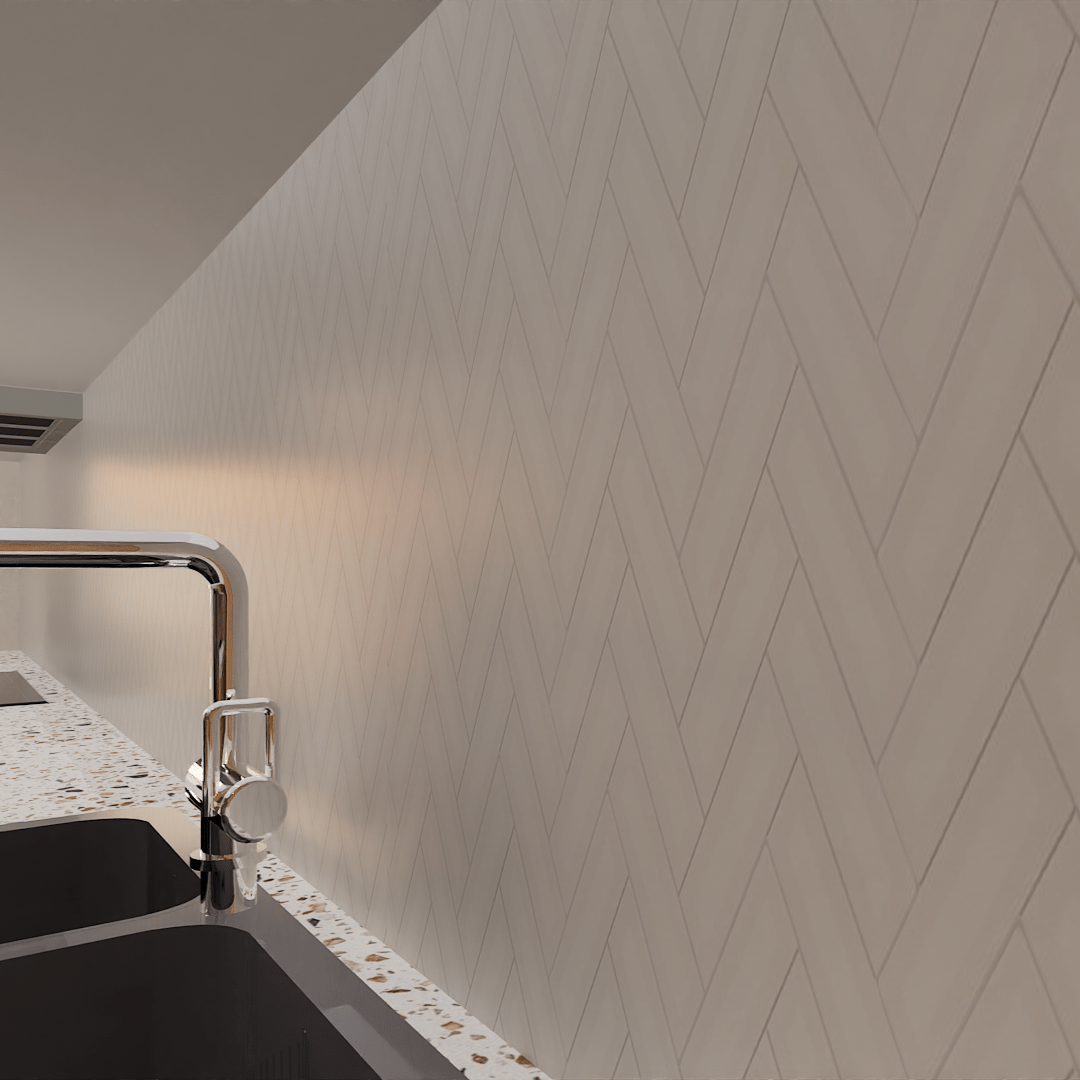 2 X 6 In Herringbone Soho Halo Grey Matte Glazed Porcelain Mosaic