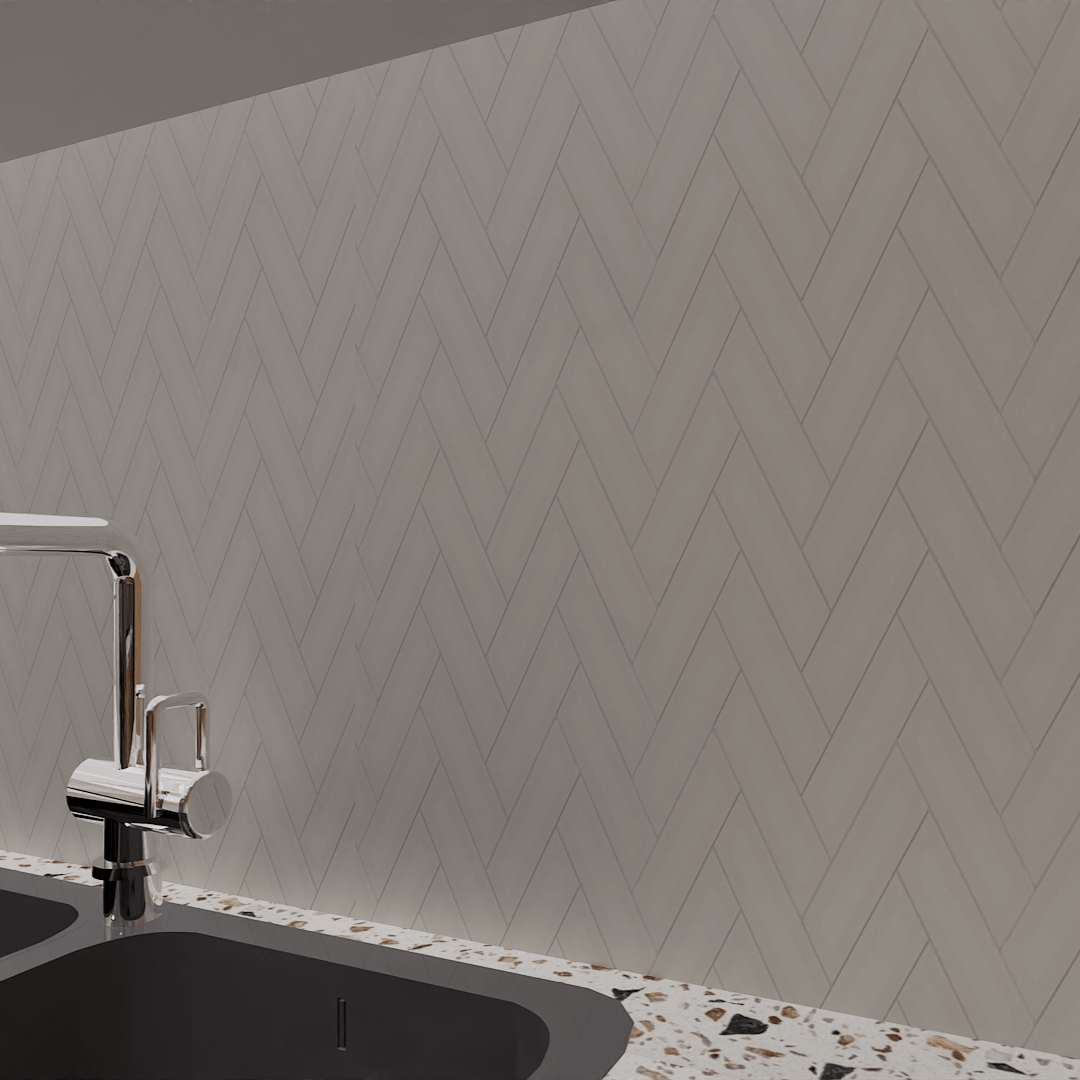 2 X 6 In Herringbone Soho Halo Grey Matte Glazed Porcelain Mosaic