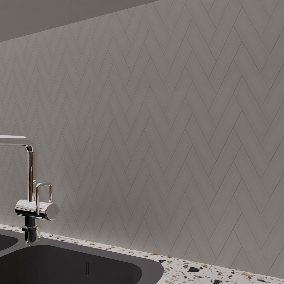 2 X 6 In Herringbone Soho Loft Grey Matte Glazed Porcelain Mosaic