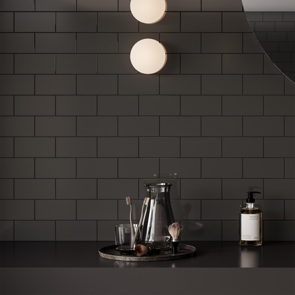 2 x 6 in Soho Retro Black Glossy Glazed Ceramic Bullnose