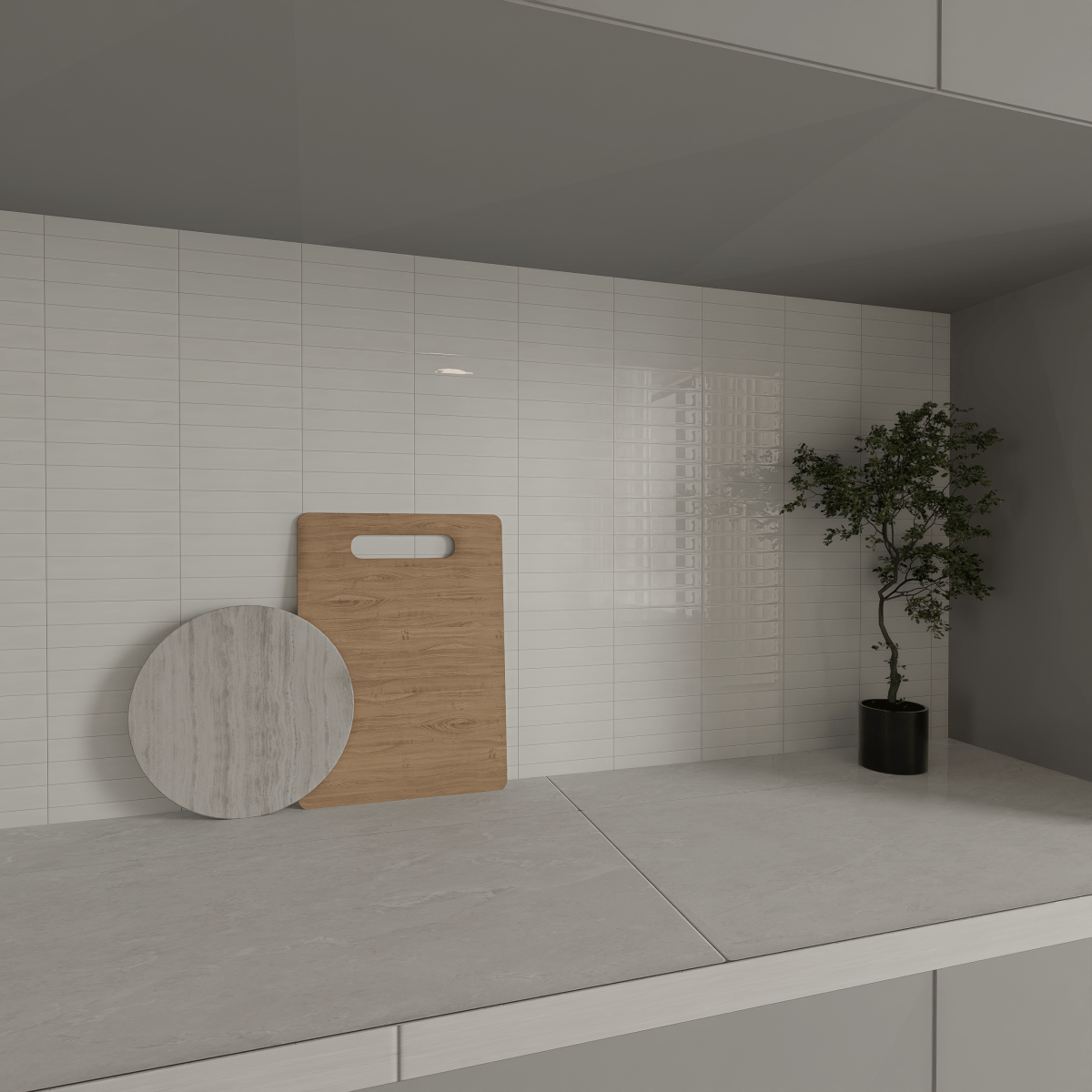 2 x 6 in Soho Vintage Grey Glossy Glazed Ceramic Bullnose