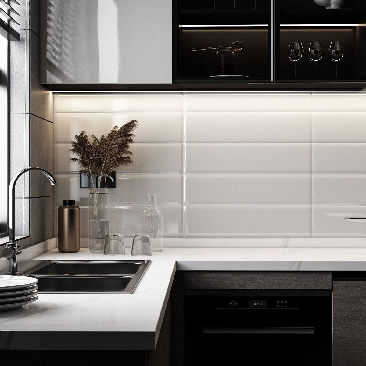 2 x 8 in. Soho Canvas White Glossy Glazed Ceramic Bullnose Trim