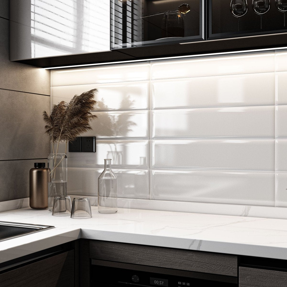 2 x 8 in. Soho Canvas White Glossy Glazed Ceramic Bullnose Trim