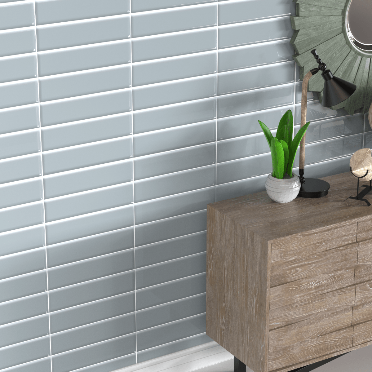 2 x 8 in. Soho Cloud Blue Glossy Glazed Ceramic Bullnose Trim