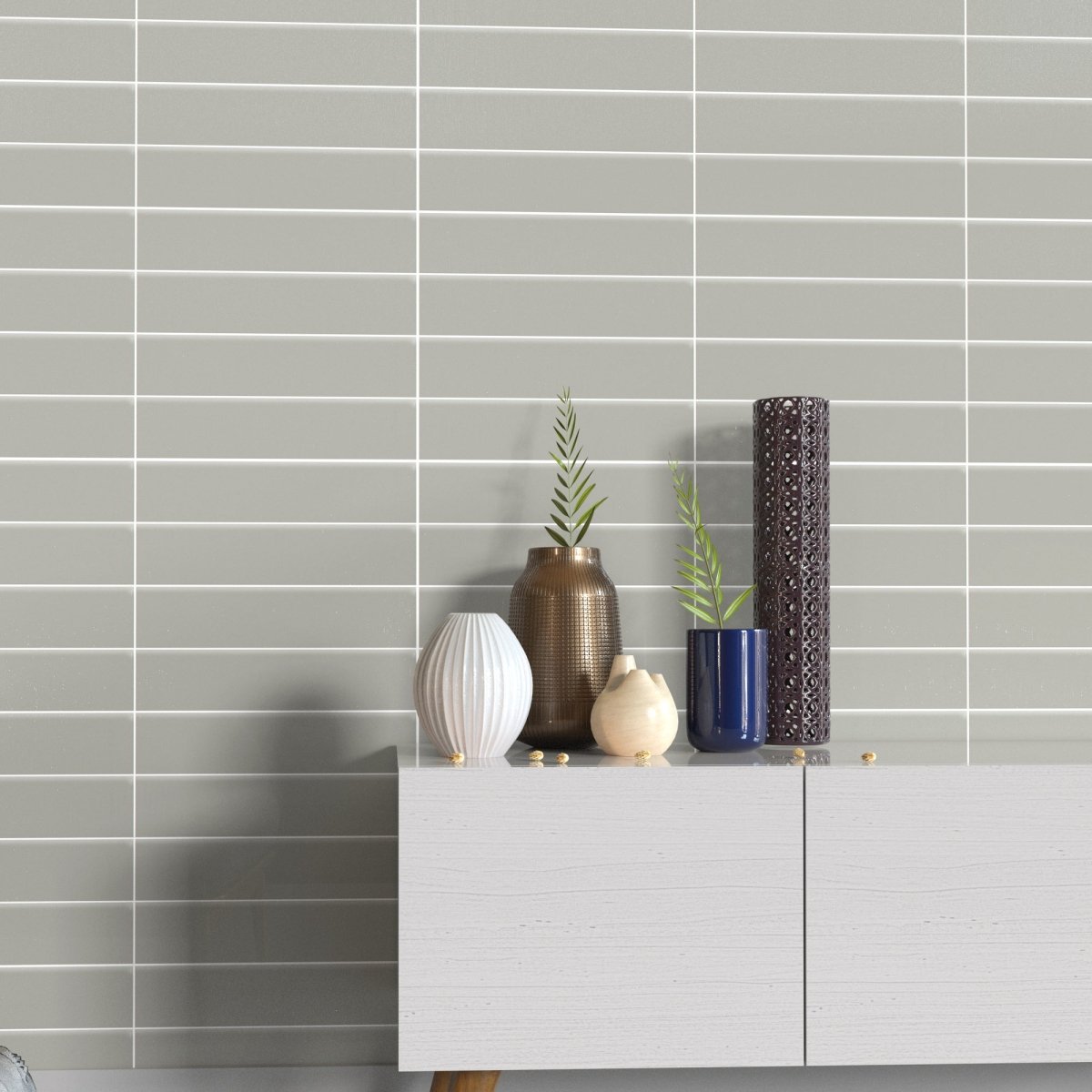 2 x 8 in. Soho Loft Grey Glossy Glazed Ceramic Bullnose Trim