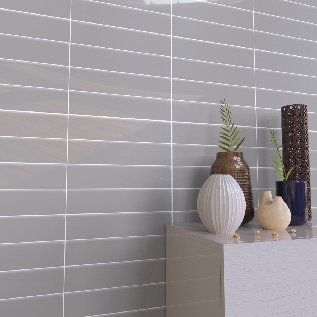 2 x 8 in. Soho Loft Grey Glossy Glazed Ceramic Bullnose Trim