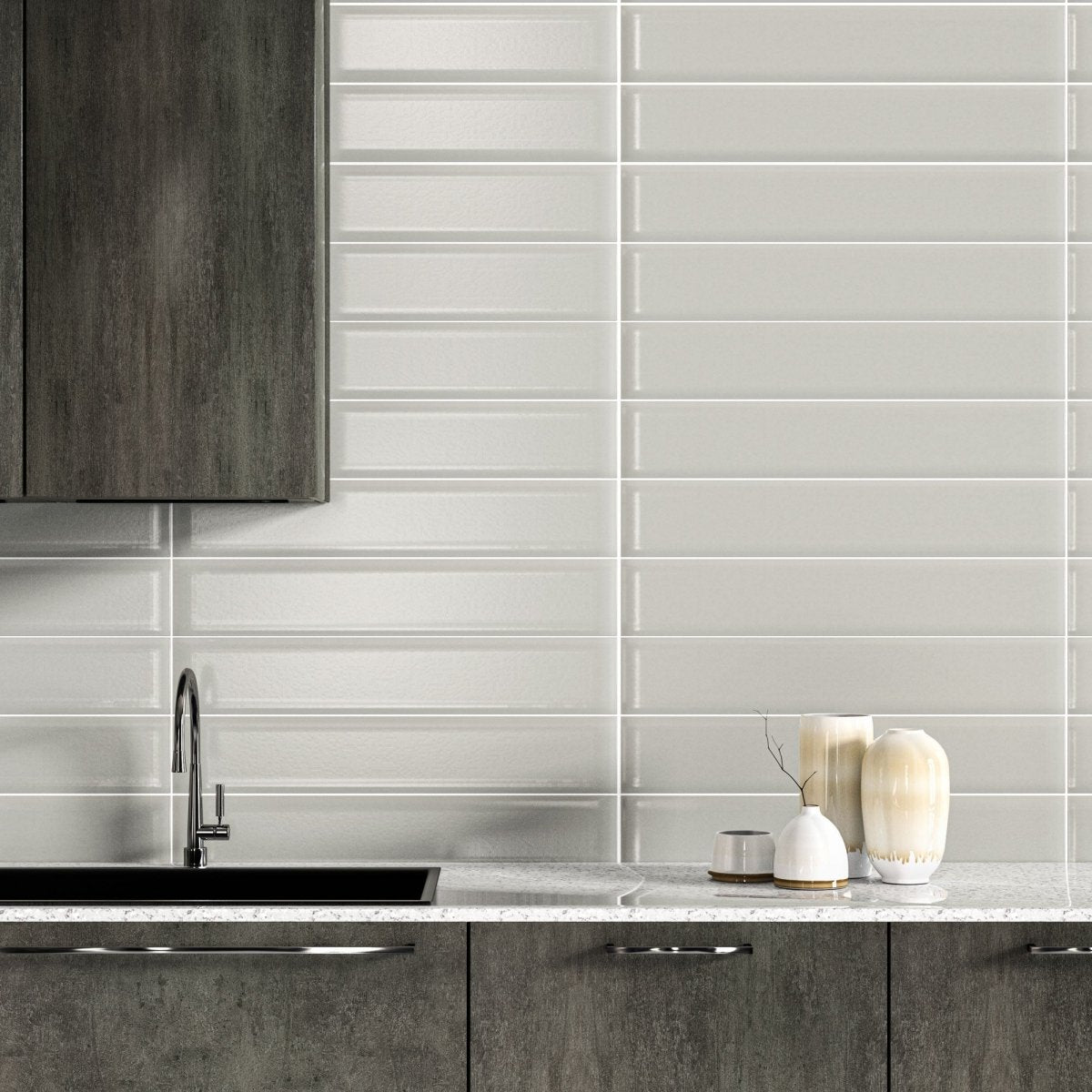 2 x 8 in. Soho Soft Sage Glossy Glazed Ceramic Bullnose Trim