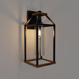 20-in Black and Wood Outdoor Farmhouse Wall Lantern, 1-Light Wall Lamp Sconce, Clear Seeded Glass - 8.82"L x 7.87"W x 18.74"H
