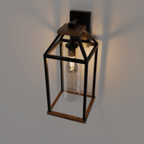 20-in Black and Wood Outdoor Farmhouse Wall Lantern, 1-Light Wall Lamp Sconce, Clear Seeded Glass - 8.82"L x 7.87"W x 18.74"H