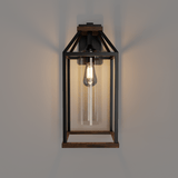 20-in Black and Wood Outdoor Farmhouse Wall Lantern, 1-Light Wall Lamp Sconce, Clear Seeded Glass - 8.82"L x 7.87"W x 18.74"H
