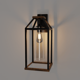 20-in Black and Wood Outdoor Farmhouse Wall Lantern, 1-Light Wall Lamp Sconce, Clear Seeded Glass - 8.82"L x 7.87"W x 18.74"H
