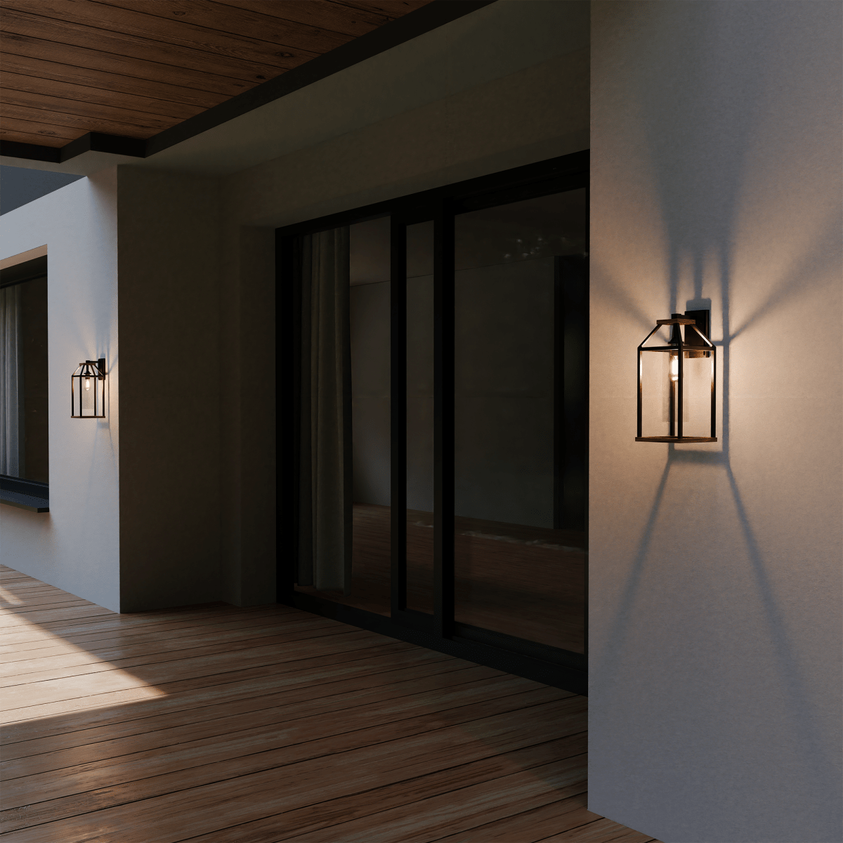 20-in Black and Wood Outdoor Farmhouse Wall Lantern, 1-Light Wall Lamp Sconce, Clear Seeded Glass - 8.82"L x 7.87"W x 18.74"H