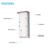 20W Modern LED Outdoor Wall Sconce Light 5000K 600LM White Acrylic Shade, 120-277V Non-Dimmable, ETL Listed, Wet Location, Painted Silver Finish