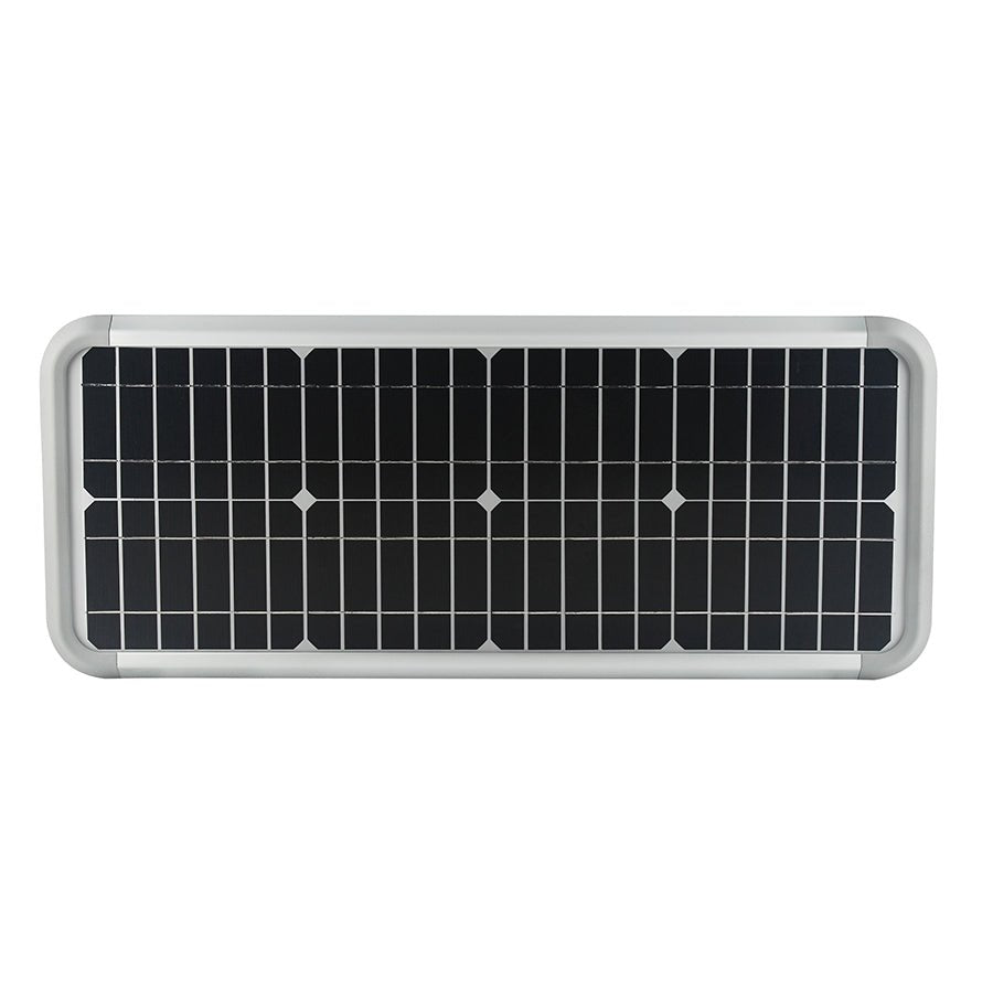 20W Outdoor LED Solar Street Light, 6500K, 2500LM, 18VDC, IP66, Adjustable Mount, Silver