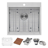 21 x 20 inch RV Workstation Drop-in Topmount Bar Prep Kitchen Sink 16 Gauge Stainless Steel