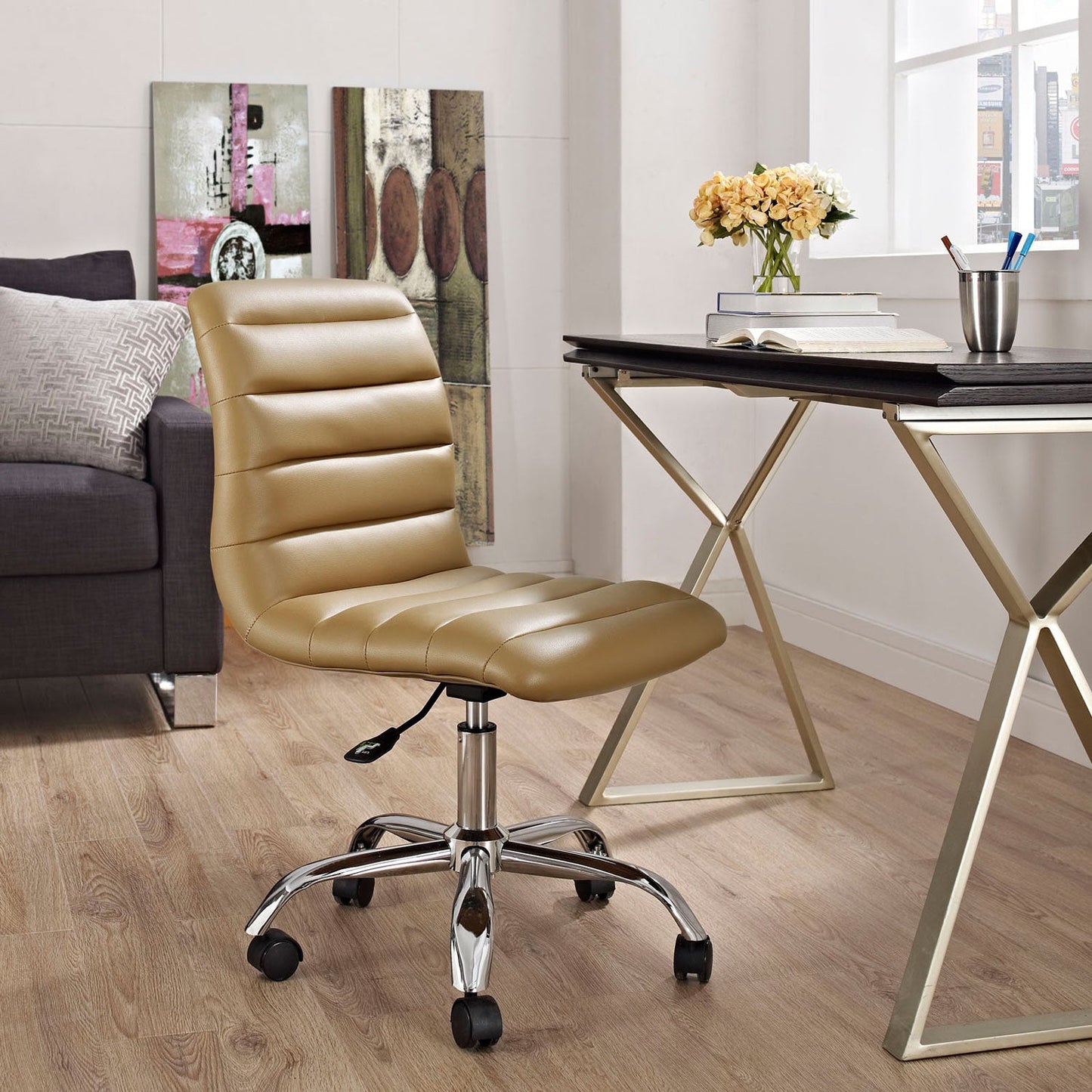 Modway Ripple Armless Mid Back Vinyl Swivel Computer Desk Office Chair - Computer Chair