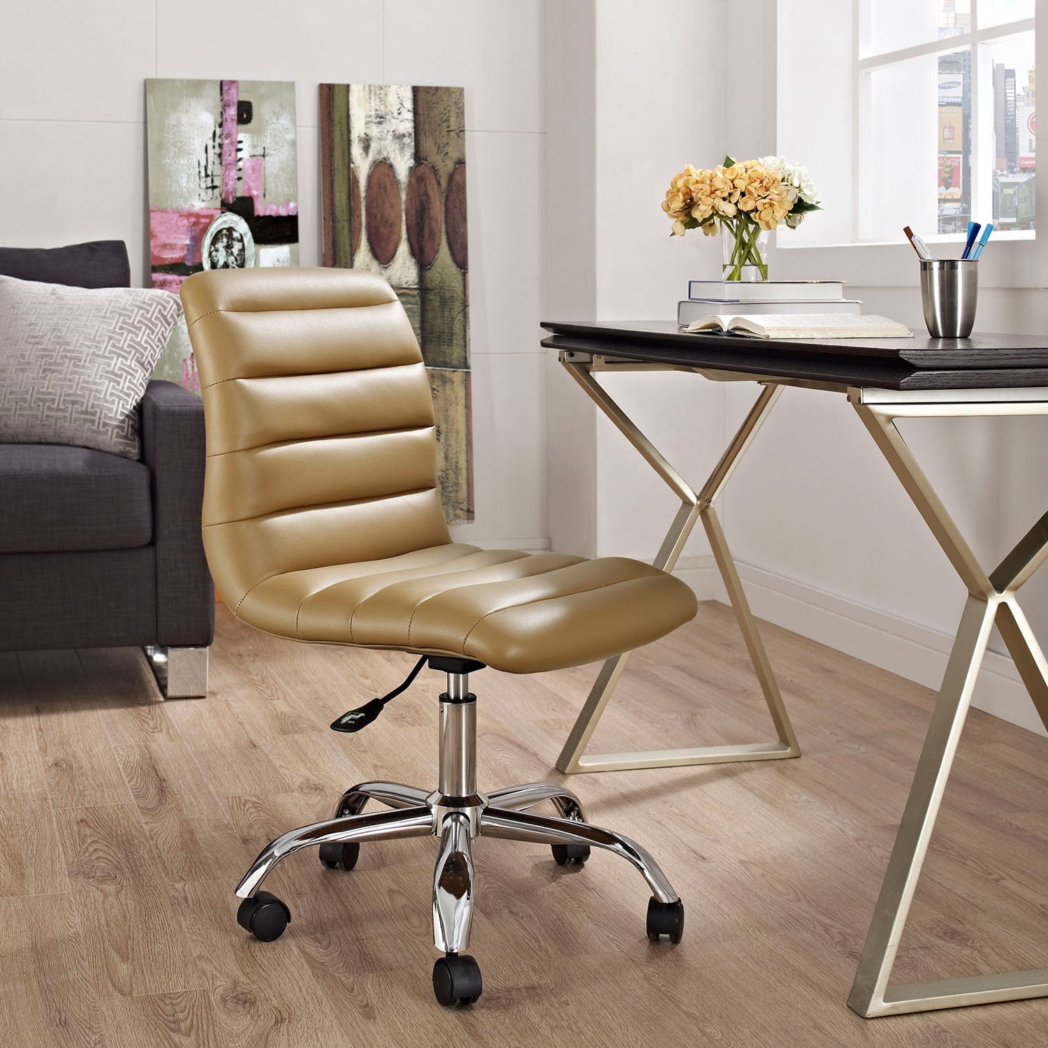 Modway Ripple Armless Mid Back Vinyl Swivel Computer Desk Office Chair - Computer Chair