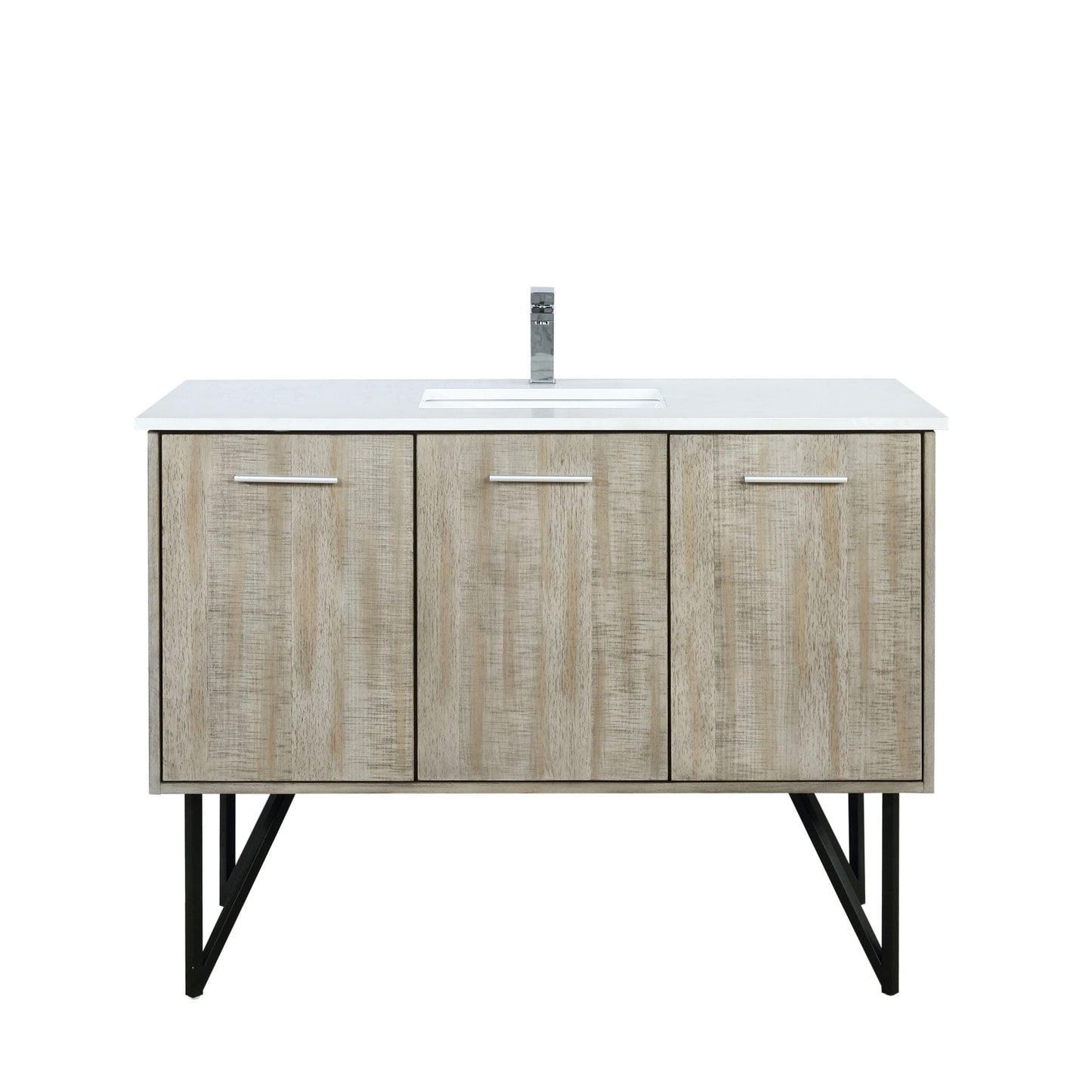 Lancy 48 in. Rustic Acacia  Freestanding Bathroom Vanity with White Quartz Top, White Square Sink, and Monte Chrome Faucet Set